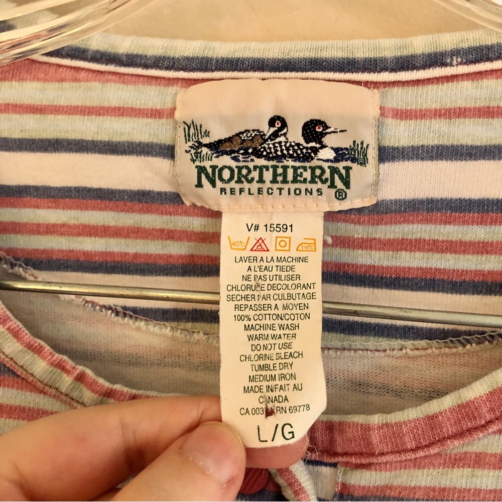 Vintage ‘80s Northern Reflections Striped Pink and Blue Henley Shirt - Picture 5 of 5